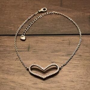 Pretty Bird Silver Heart Anklet 8 1/2” to 10”